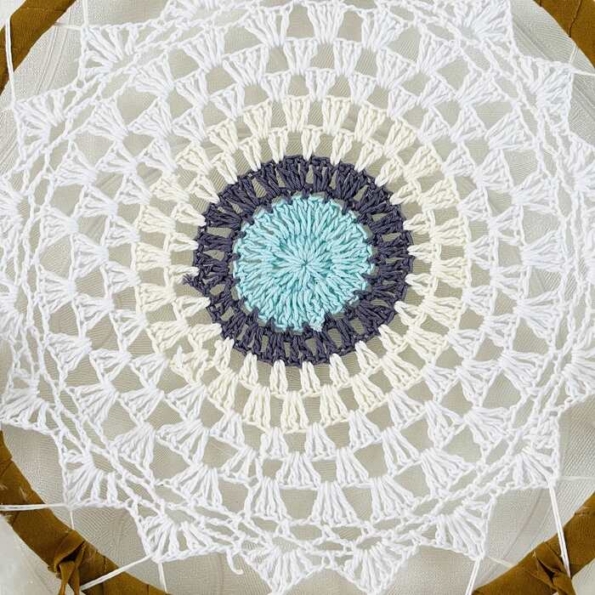 Attrape rêves Mandala Crochet Blanc Bleu à tour marron Large_zoom