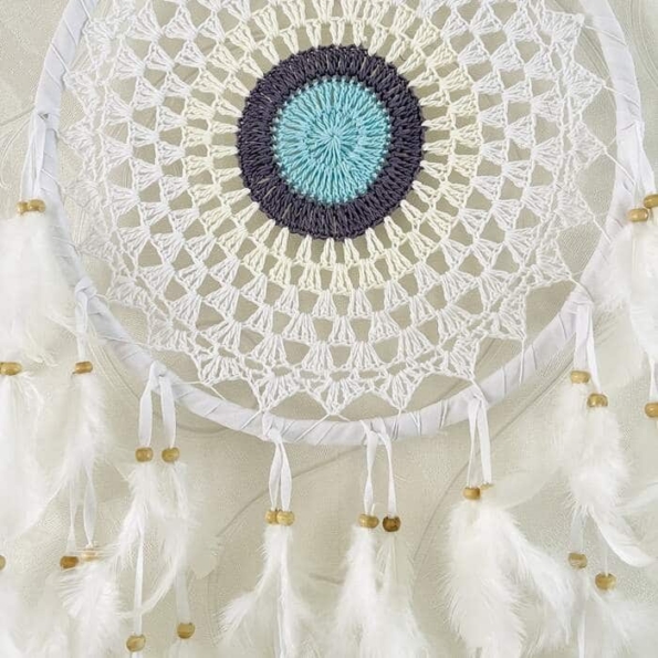 Attrape rêves Mandala Crochet Blanc Bleu Large_zoom